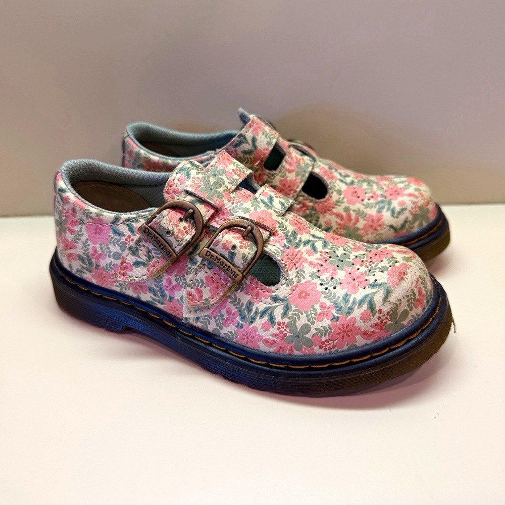 Dr. Martens TODDLER Floral Mary Jane Leather Buckle Shoes Pink US 10 Girly Retro